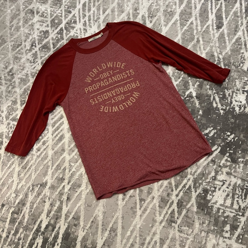 Obey rustred Raglan 3/4 sleeve tee